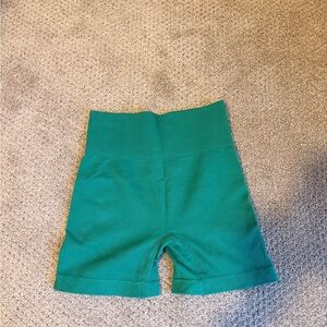 Green Ribbed High-Waist Shorts